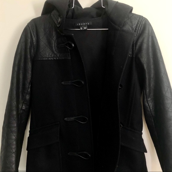 Theory Wool Coat with leather sleeves - Picture 4 of 11
